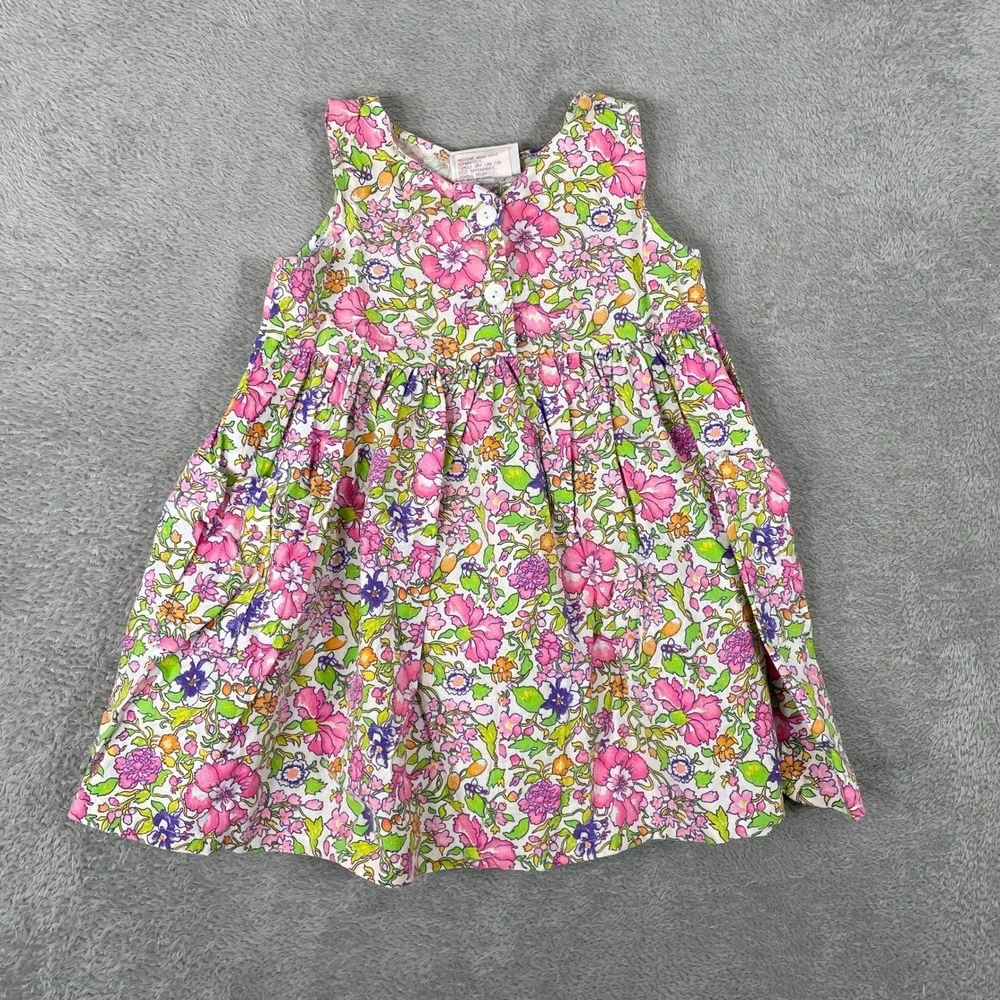 Vintage SWAT Kids Floral Dress Girls 4 Pink 90s Cotton Sleeveless Made in USA‎